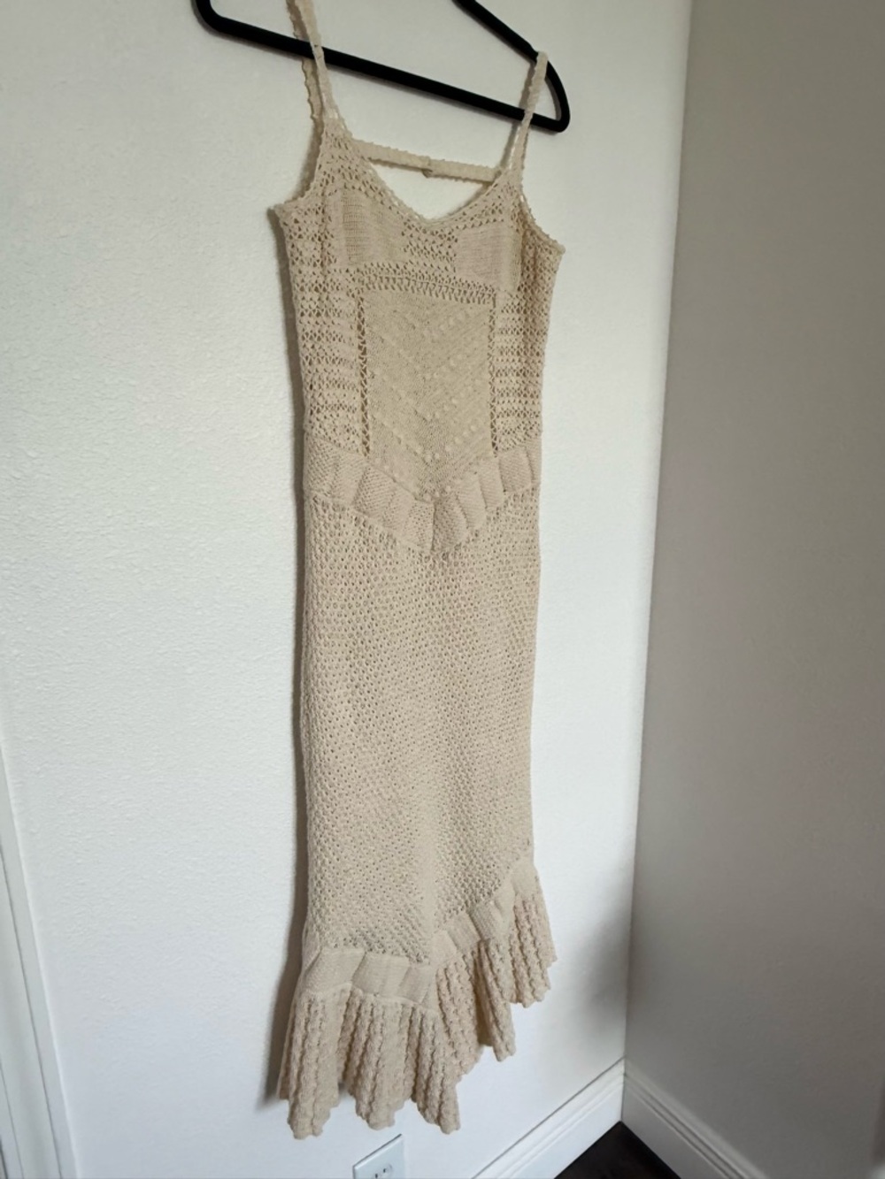 Moda International Crochet Knit Mermaid Hem Midi Dress S Boho Coastal - Picture 7 of 13